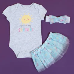 Baby Moo You Are My Sunshine Gift Set 3 Piece With Bodysuit, Tutu Skirt And Headband - Grey, Blue