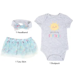 Baby Moo You Are My Sunshine Gift Set 3 Piece With Bodysuit, Tutu Skirt And Headband - Grey, Blue