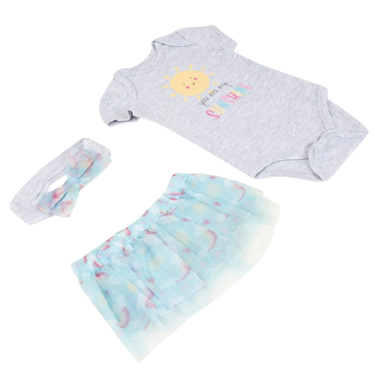 Baby Moo You Are My Sunshine Gift Set 3 Piece With Bodysuit, Tutu Skirt And Headband - Grey, Blue