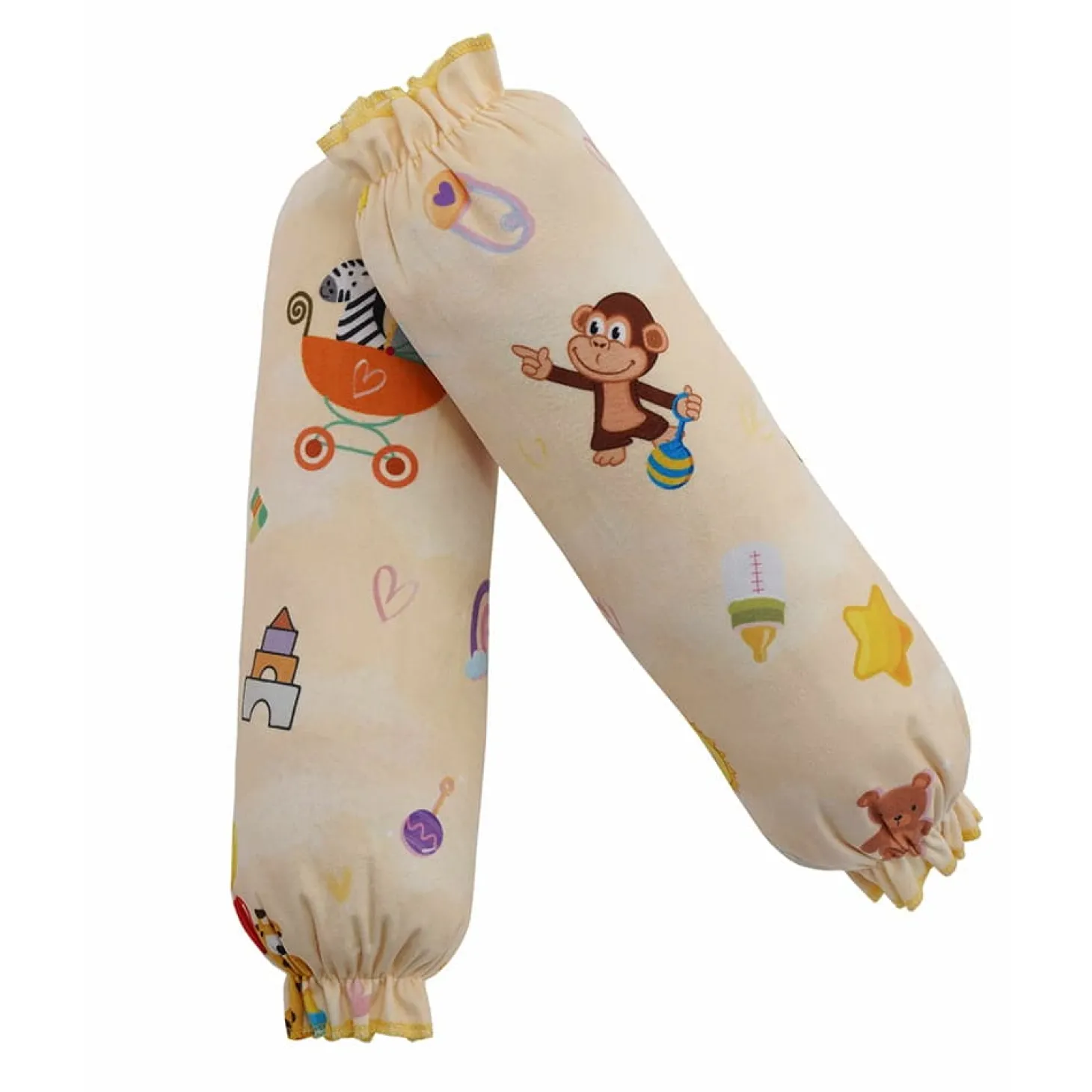 Baby Moo Zebra And Monkey 2 Pcs Velvet Large Bolster Set - Yellow