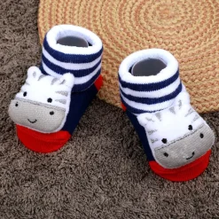 Baby Moo Zebra Cotton Anti-Skid 3D Socks - Grey