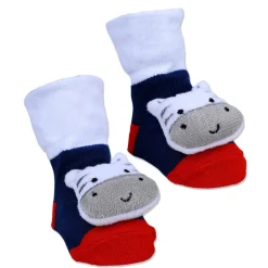 Baby Moo Zebra Cotton Anti-Skid 3D Socks - Grey