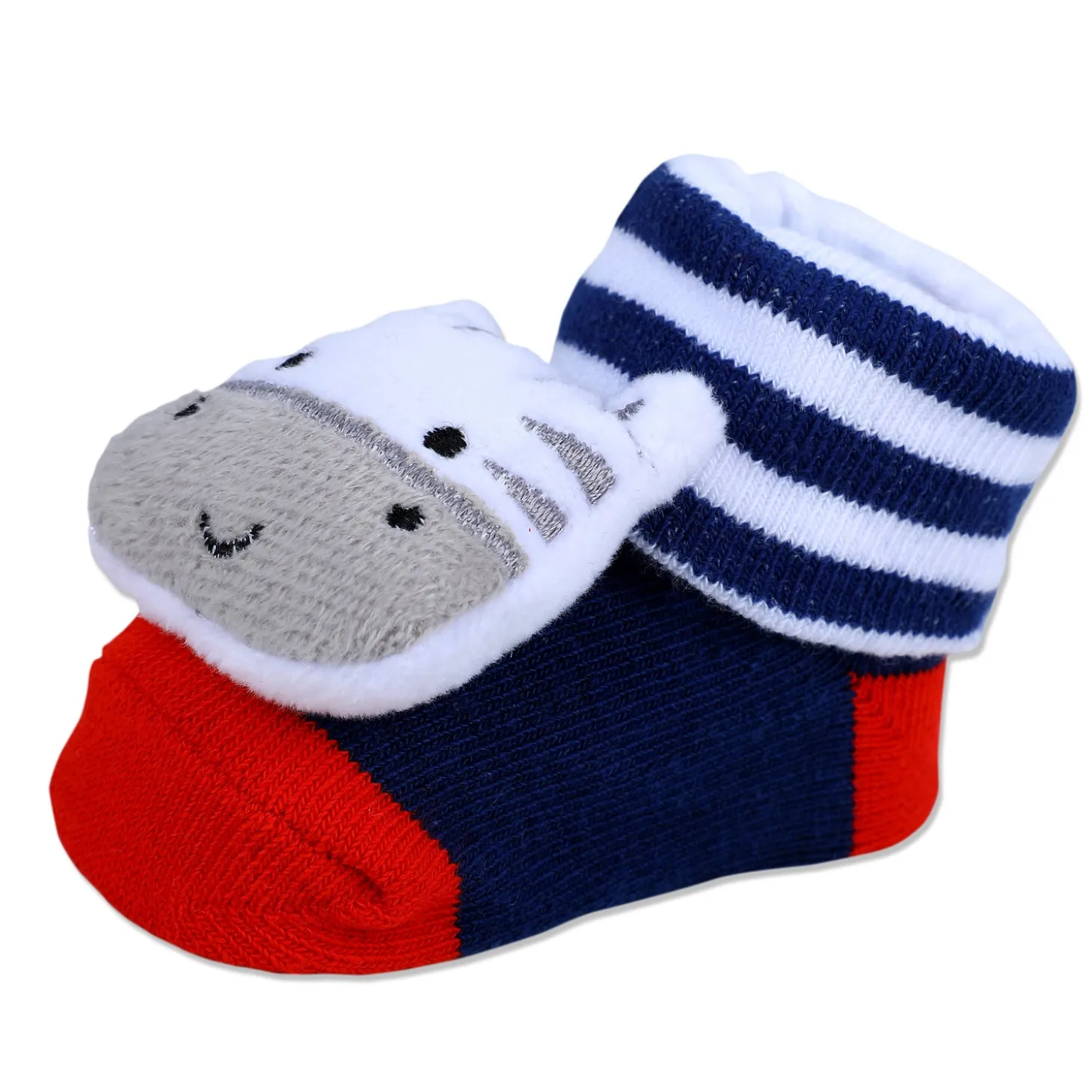 Baby Moo Zebra Cotton Anti-Skid 3D Socks - Grey