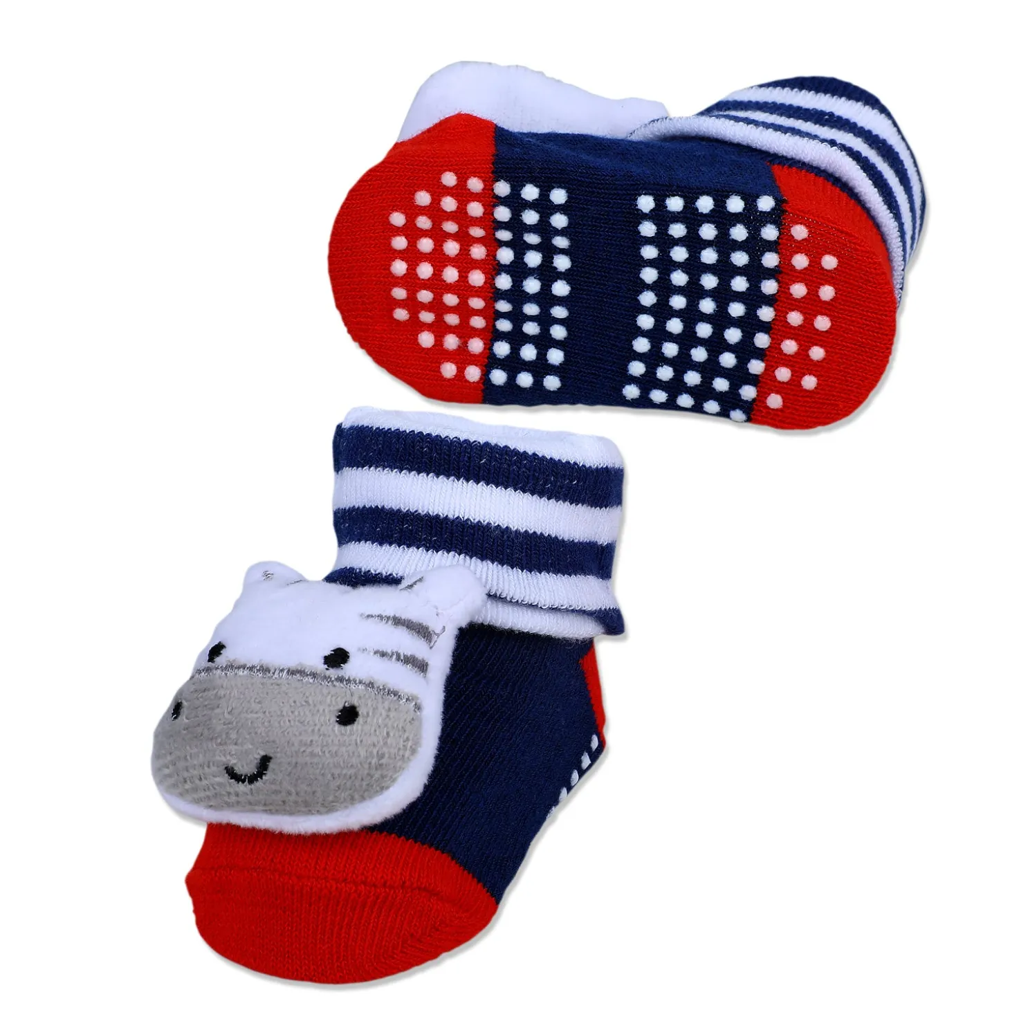 Baby Moo Zebra Cotton Anti-Skid 3D Socks - Grey