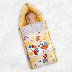 Baby Moo Zebra in Pram Premium Carry Nest Velvet With Fur Lining Sleeping Bag - Yellow