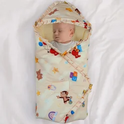 Baby Moo Zebra in Pram Premium Quilted Hood Wrapper - Yellow
