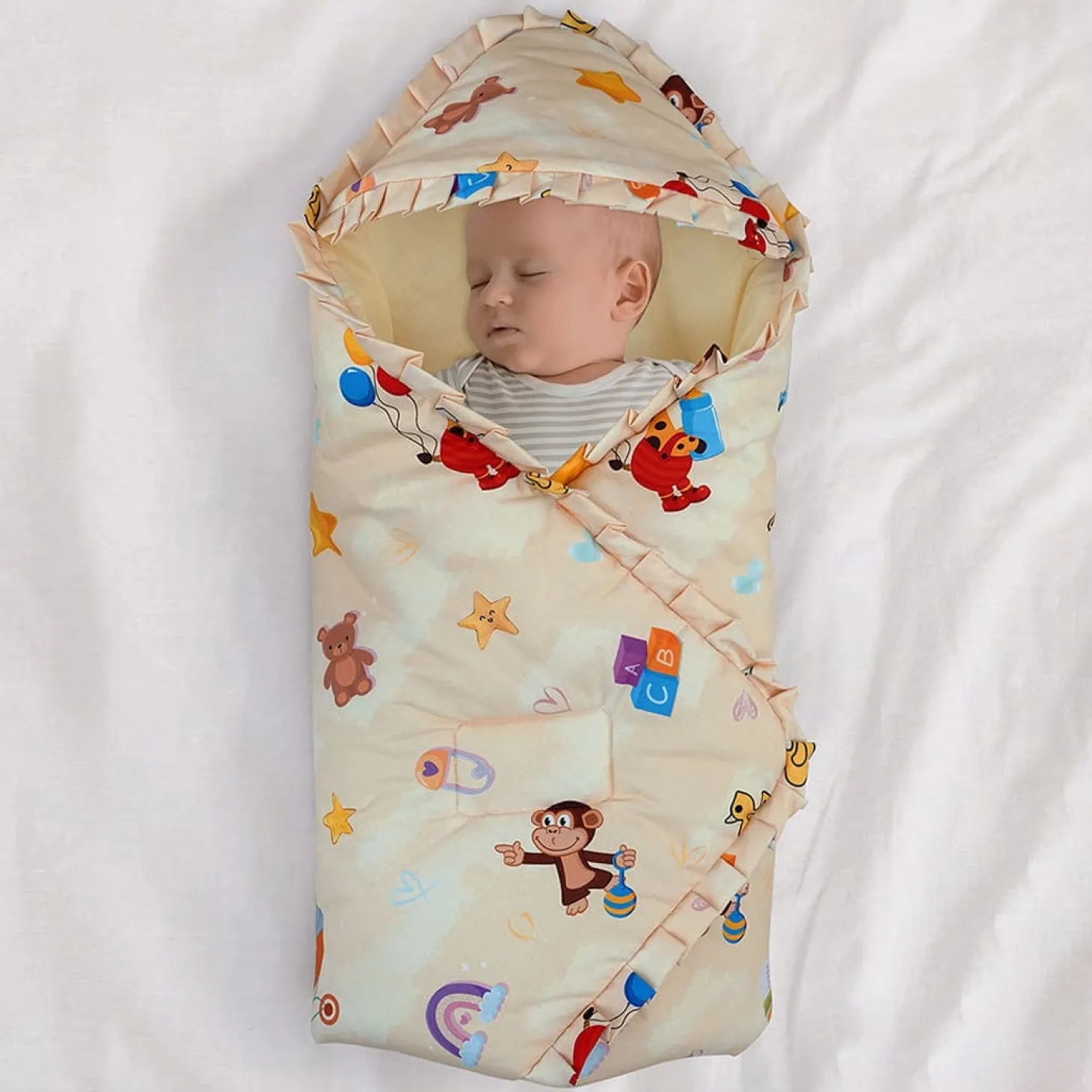 Baby Moo Zebra in Pram Premium Quilted Hood Wrapper - Yellow