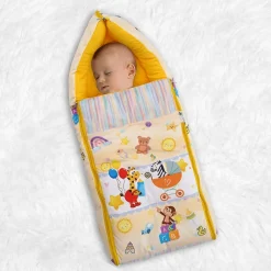Baby Moo Zebra in Pram Premium Carry Nest Velvet With Hosiery Lining Sleeping Bag - Yellow
