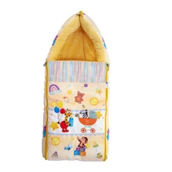 Baby Moo Zebra in Pram Premium Carry Nest Velvet With Fur Lining Sleeping Bag - Yellow