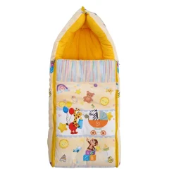 Baby Moo Zebra in Pram Premium Carry Nest Velvet With Hosiery Lining Sleeping Bag - Yellow