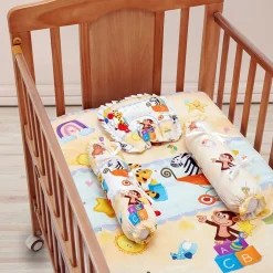 Baby Moo Zebra in Pram Soft Velvet U Pillow, 2 Side Bolsters Mattress Set - Yellow