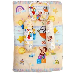 Baby Moo Zebra in Pram Soft Velvet U Pillow, 2 Side Bolsters Mattress Set - Yellow