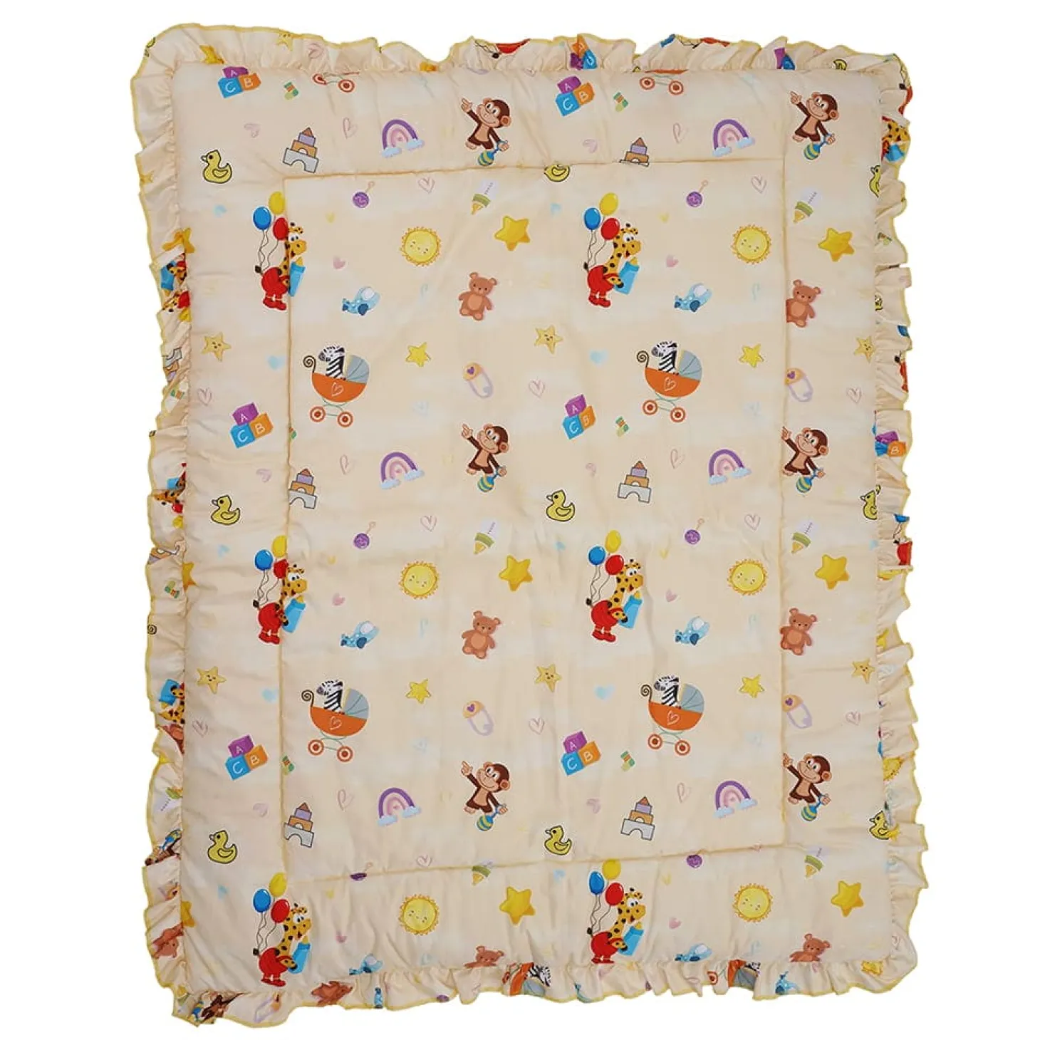 Baby Moo Zebra in Pram Soft Frill Large Duvet Quilt - Yellow