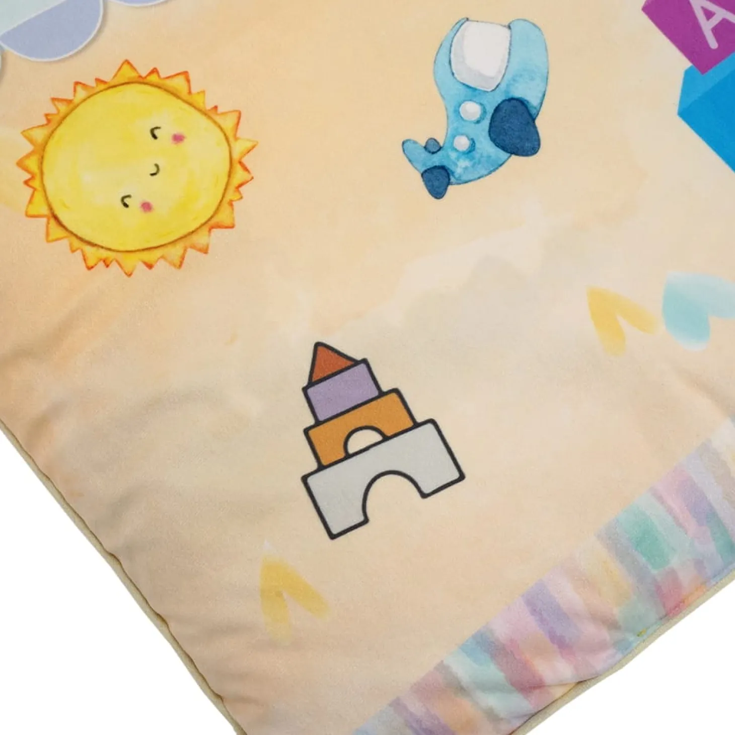 Baby Moo Zebra in Pram Soft Velvet U Pillow, 2 Side Bolsters Mattress Set - Yellow