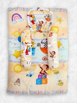Baby Moo Zebra in Pram Soft Velvet U Pillow, 2 Side Bolsters Mattress Set - Yellow