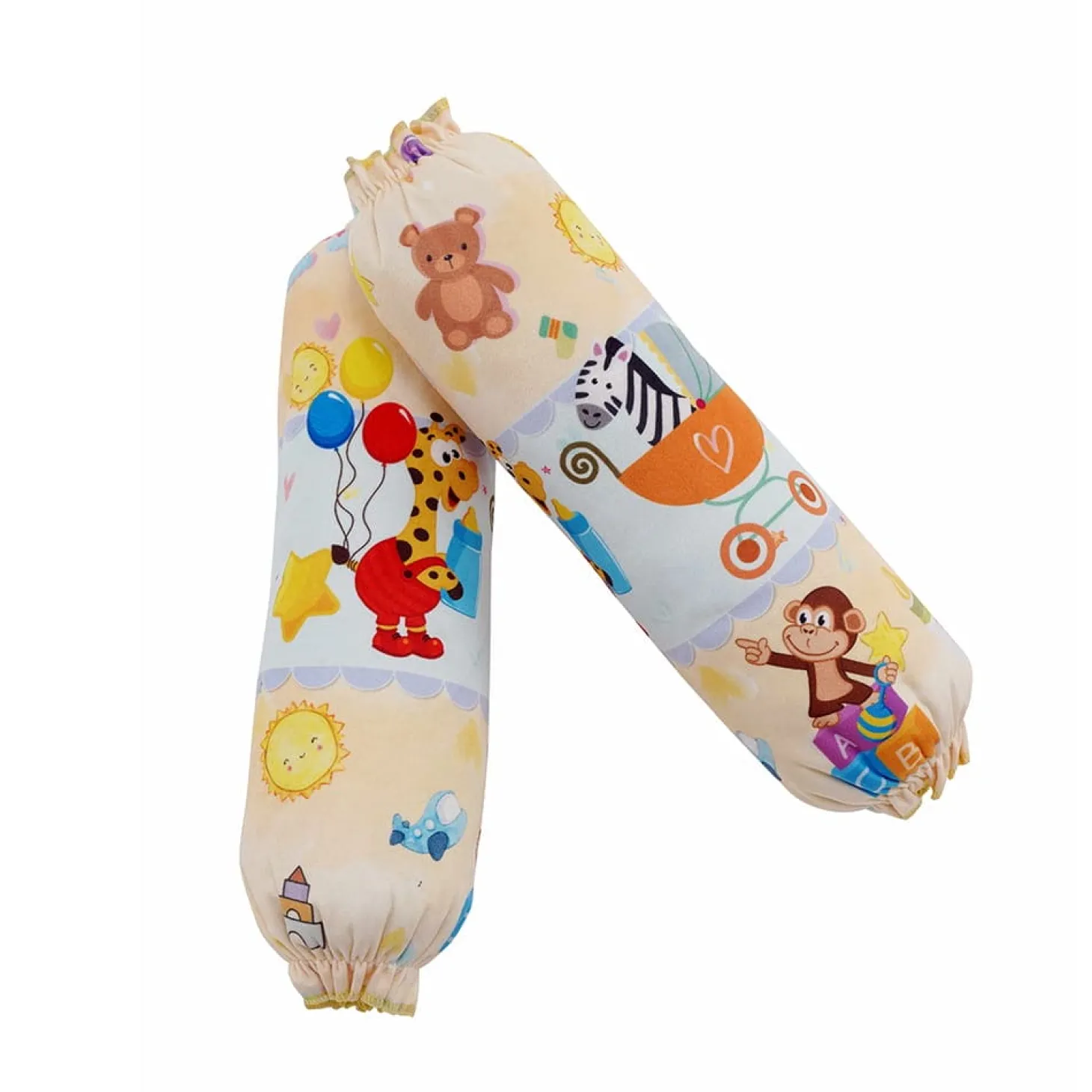 Baby Moo Zebra in Pram Velvet Side Bolster And U Shape Matching Pillow Set - Yellow