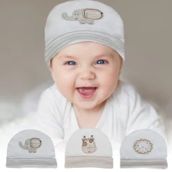Baby Moo Zoo Animals Organic Soft Cotton Caps - White