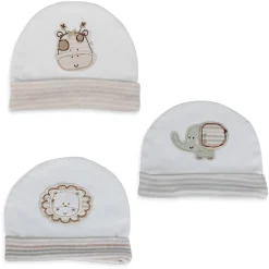 Baby Moo Zoo Animals Organic Soft Cotton Caps - White
