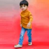 Basic Polo Neck Ribbed Premium Full Sleeves Knitted Kids Sweater - Orange