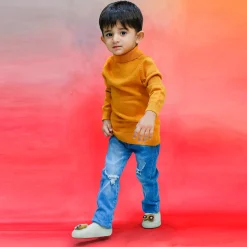 Basic Polo Neck Ribbed Premium Full Sleeves Knitted Kids Sweater - Orange