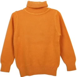 Basic Polo Neck Ribbed Premium Full Sleeves Knitted Kids Sweater - Orange