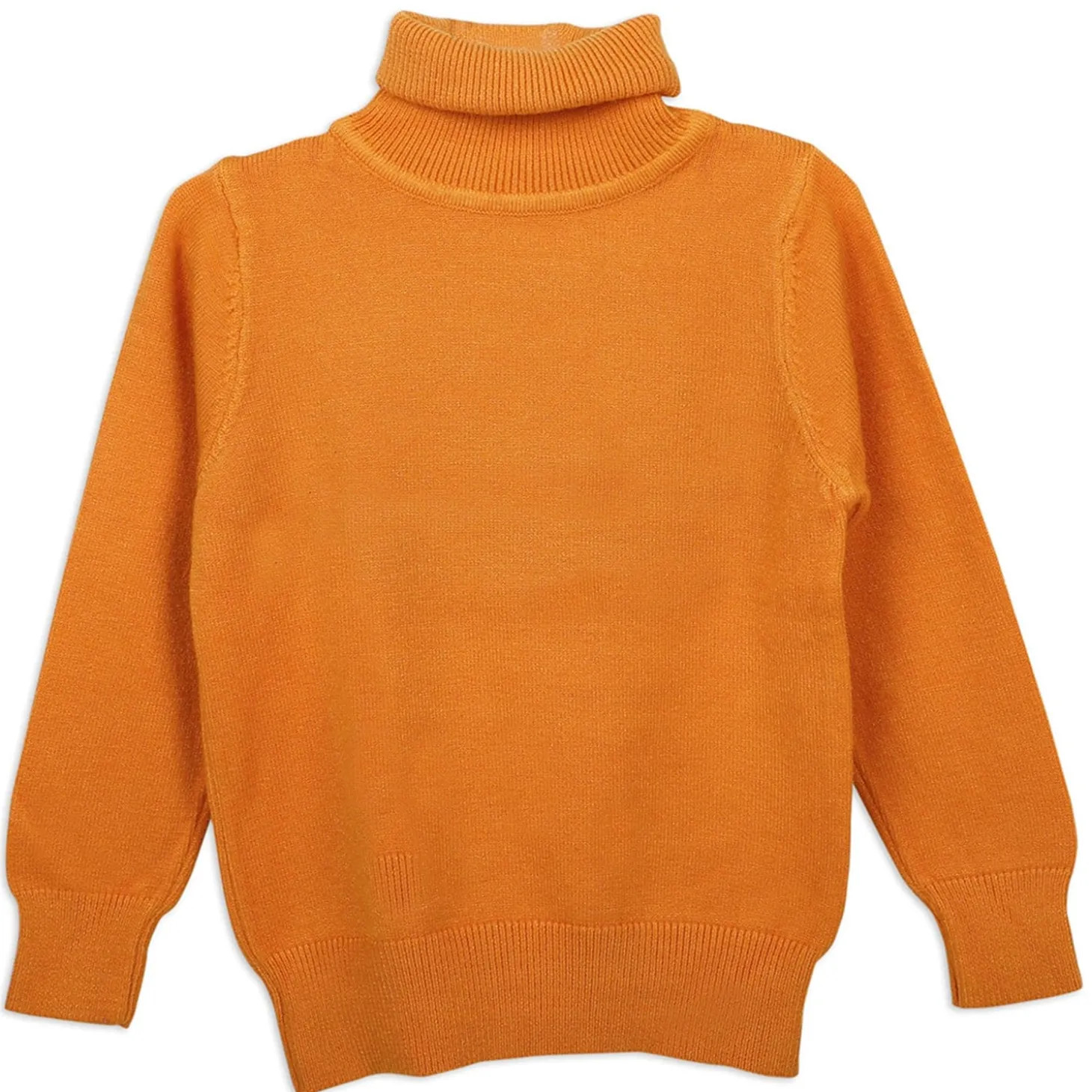 Basic Polo Neck Ribbed Premium Full Sleeves Knitted Kids Sweater - Orange