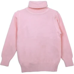 Basic Polo Neck Ribbed Premium Full Sleeves Knitted Kids Sweater - Pink