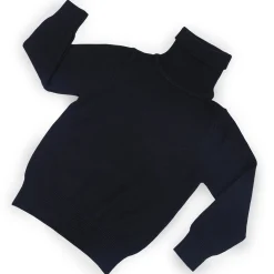 Basic Polo Neck Ribbed Premium Full Sleeves Knitted Kids Sweater - Black