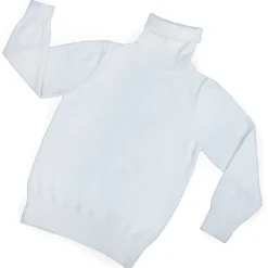 Basic Polo Neck Ribbed Premium Full Sleeves Knitted Kids Sweater - White