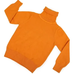 Basic Polo Neck Ribbed Premium Full Sleeves Knitted Kids Sweater - Orange