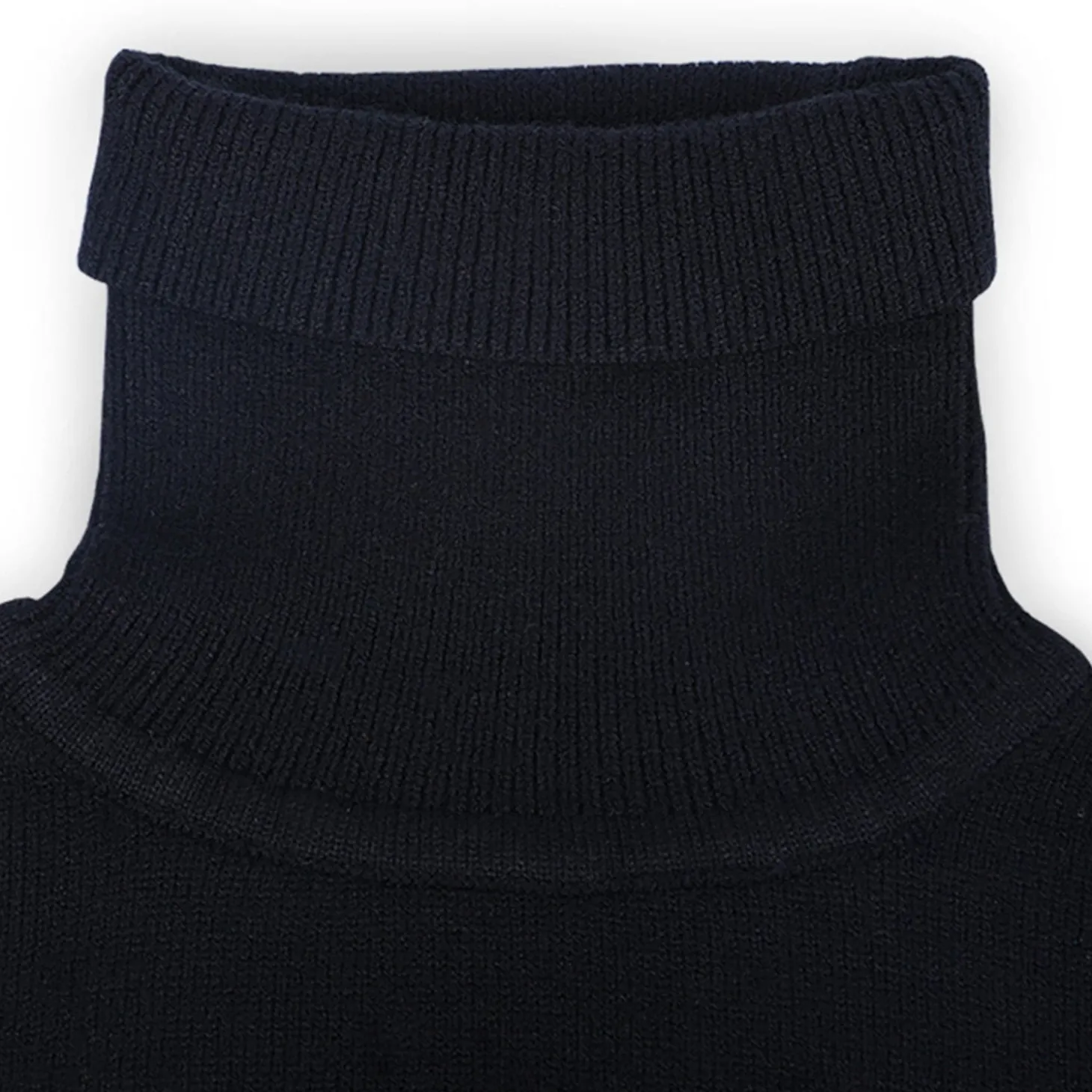 Basic Polo Neck Ribbed Premium Full Sleeves Knitted Kids Sweater - Black