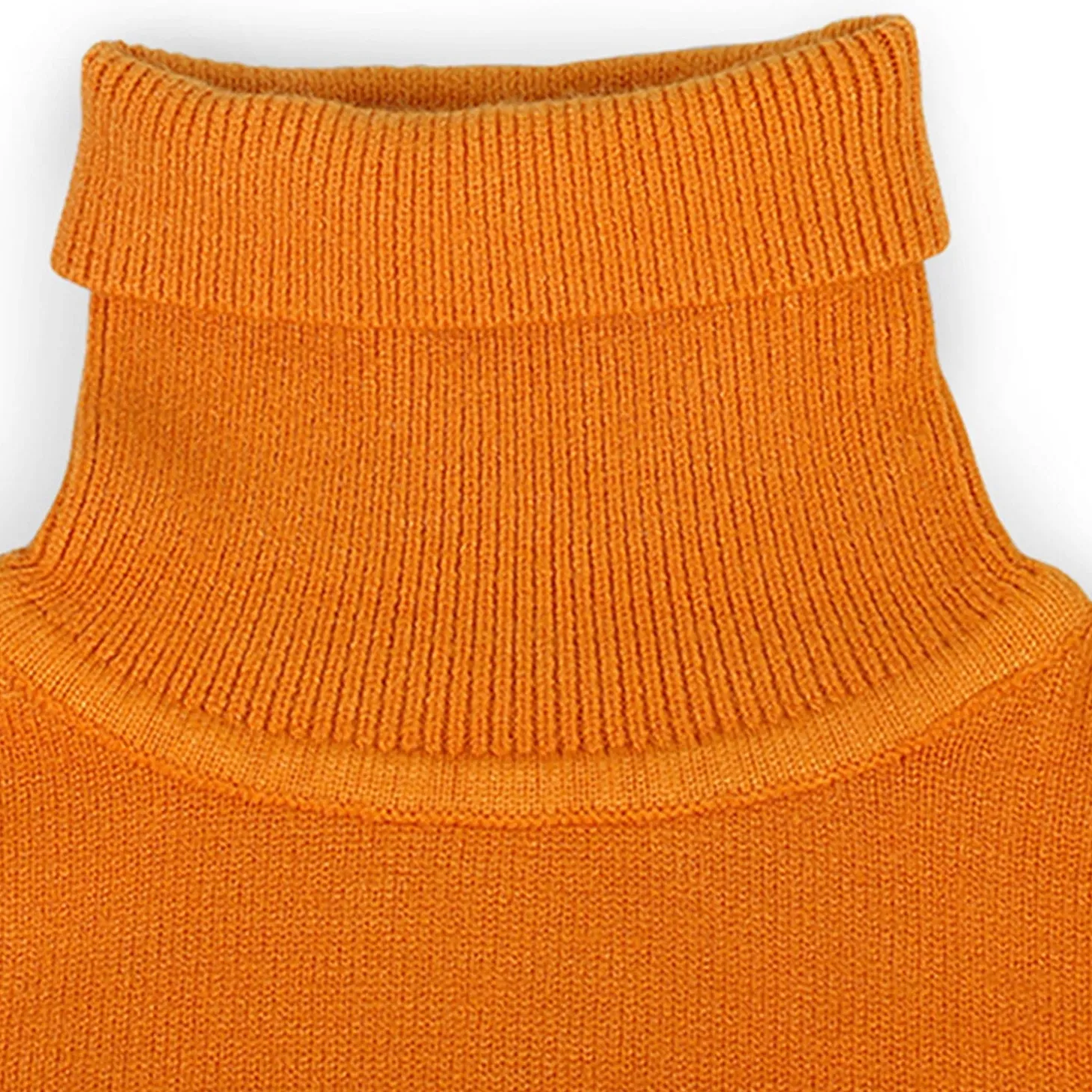 Basic Polo Neck Ribbed Premium Full Sleeves Knitted Kids Sweater - Orange