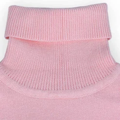 Basic Polo Neck Ribbed Premium Full Sleeves Knitted Kids Sweater - Pink