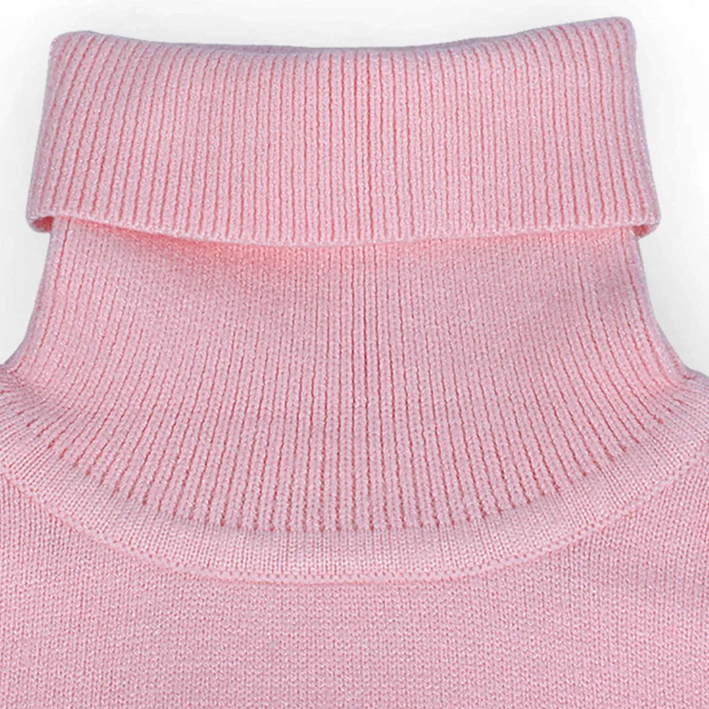Basic Polo Neck Ribbed Premium Full Sleeves Knitted Kids Sweater - Pink