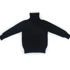 Basic Polo Neck Ribbed Premium Full Sleeves Knitted Kids Sweater - Black