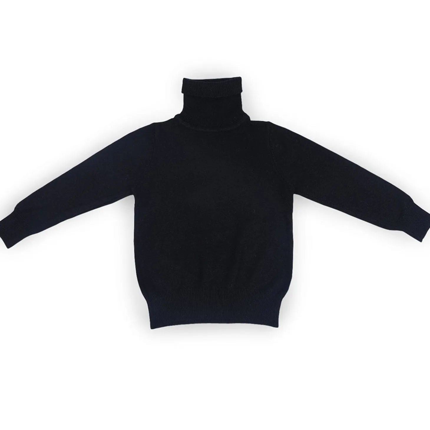 Basic Polo Neck Ribbed Premium Full Sleeves Knitted Kids Sweater - Black