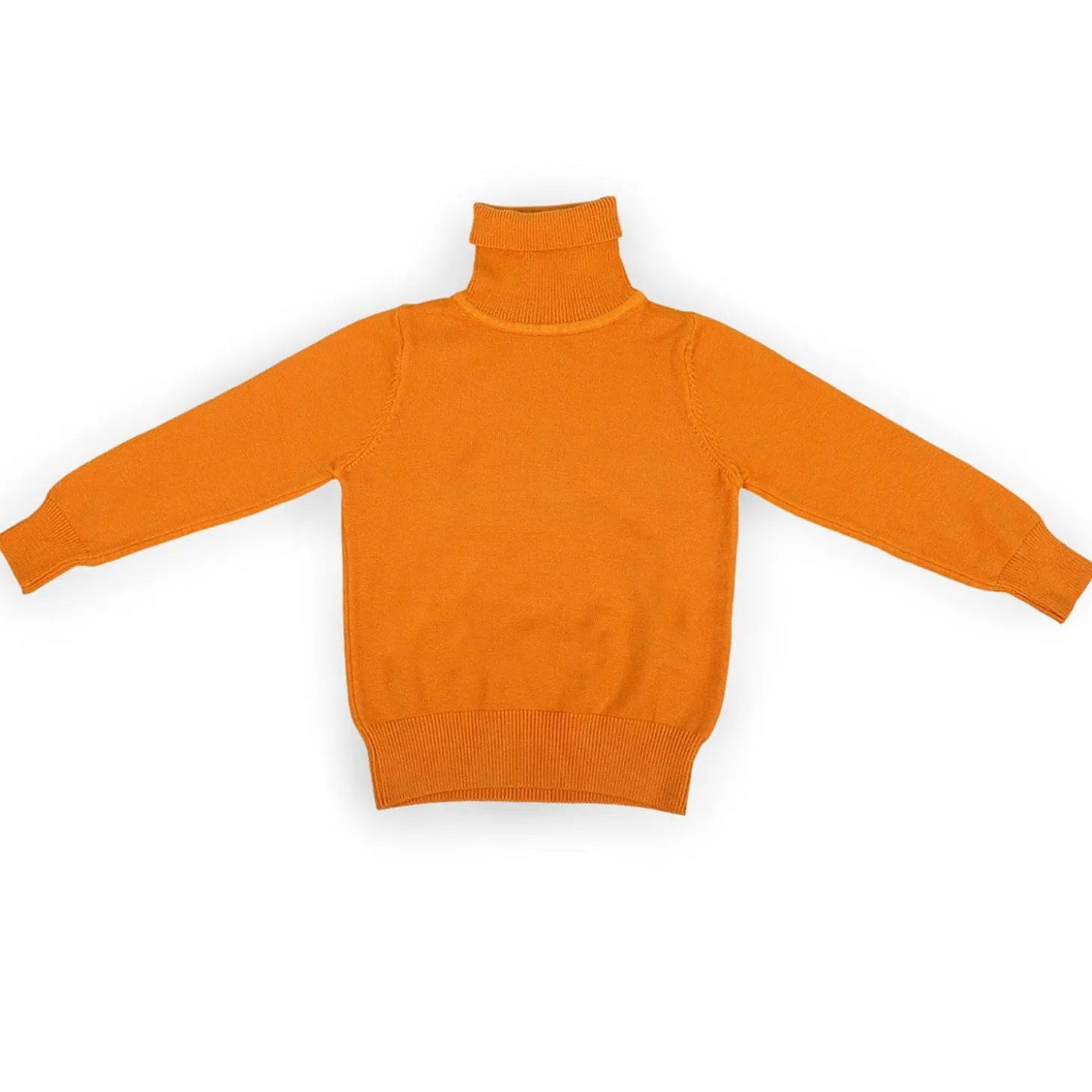 Basic Polo Neck Ribbed Premium Full Sleeves Knitted Kids Sweater - Orange