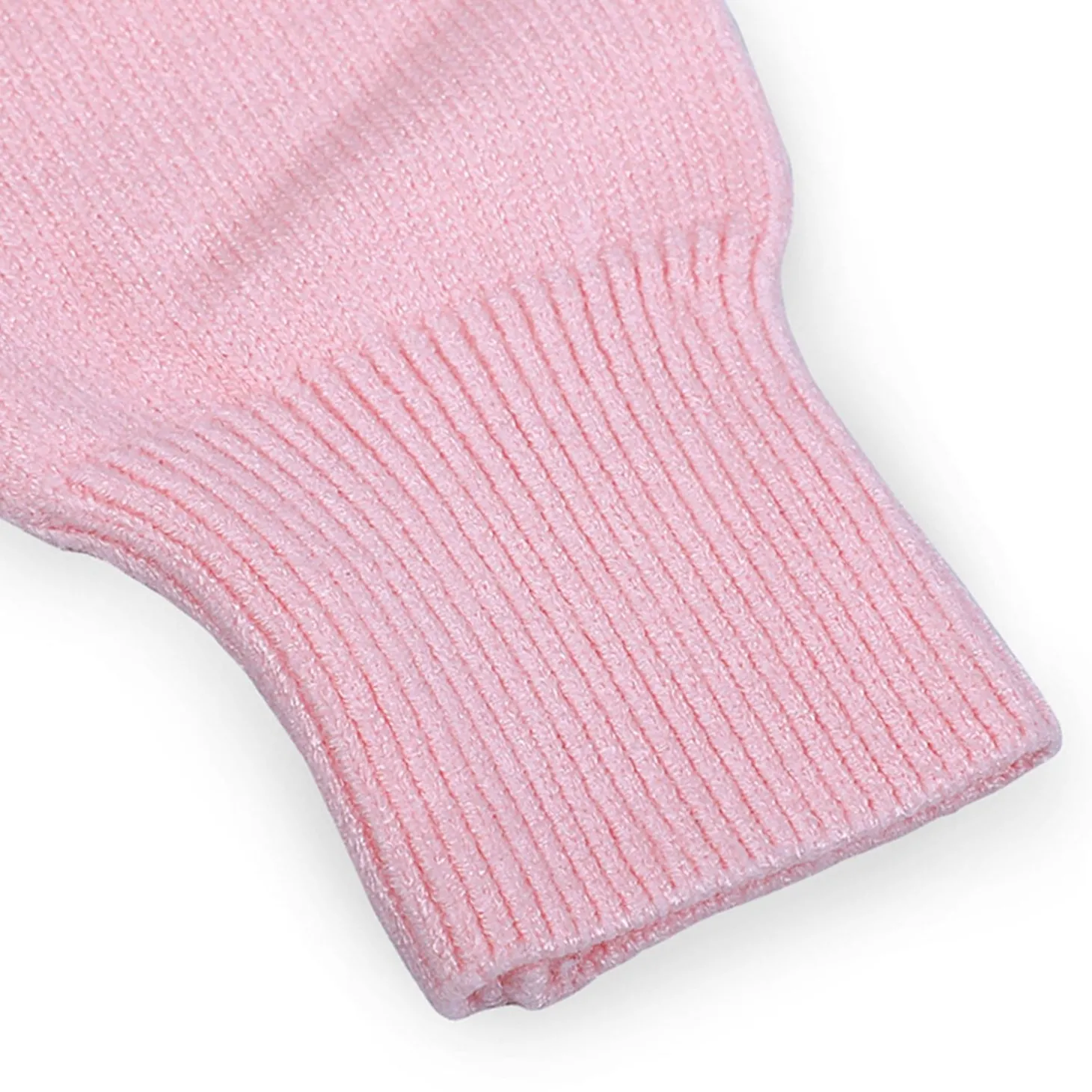 Basic Polo Neck Ribbed Premium Full Sleeves Knitted Kids Sweater - Pink