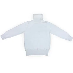 Basic Polo Neck Ribbed Premium Full Sleeves Knitted Kids Sweater - White