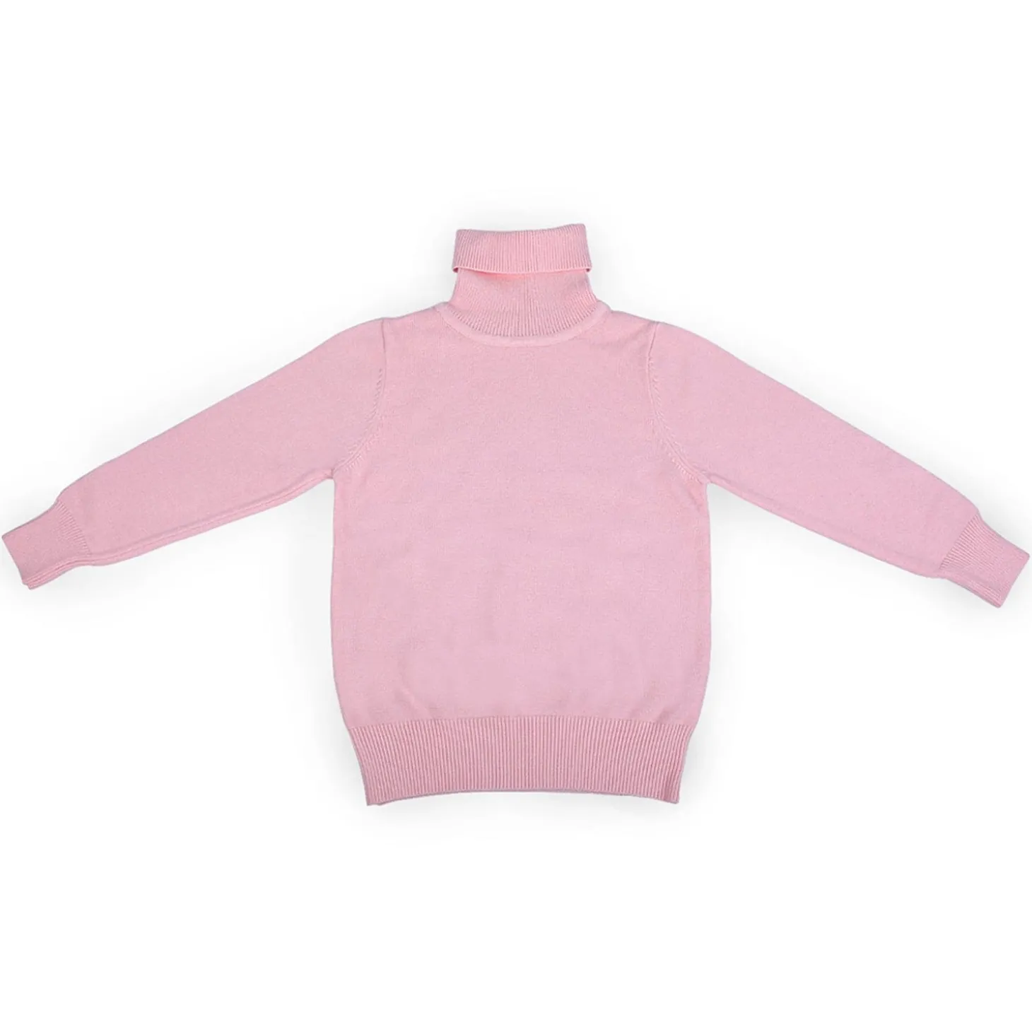 Basic Polo Neck Ribbed Premium Full Sleeves Knitted Kids Sweater - Pink