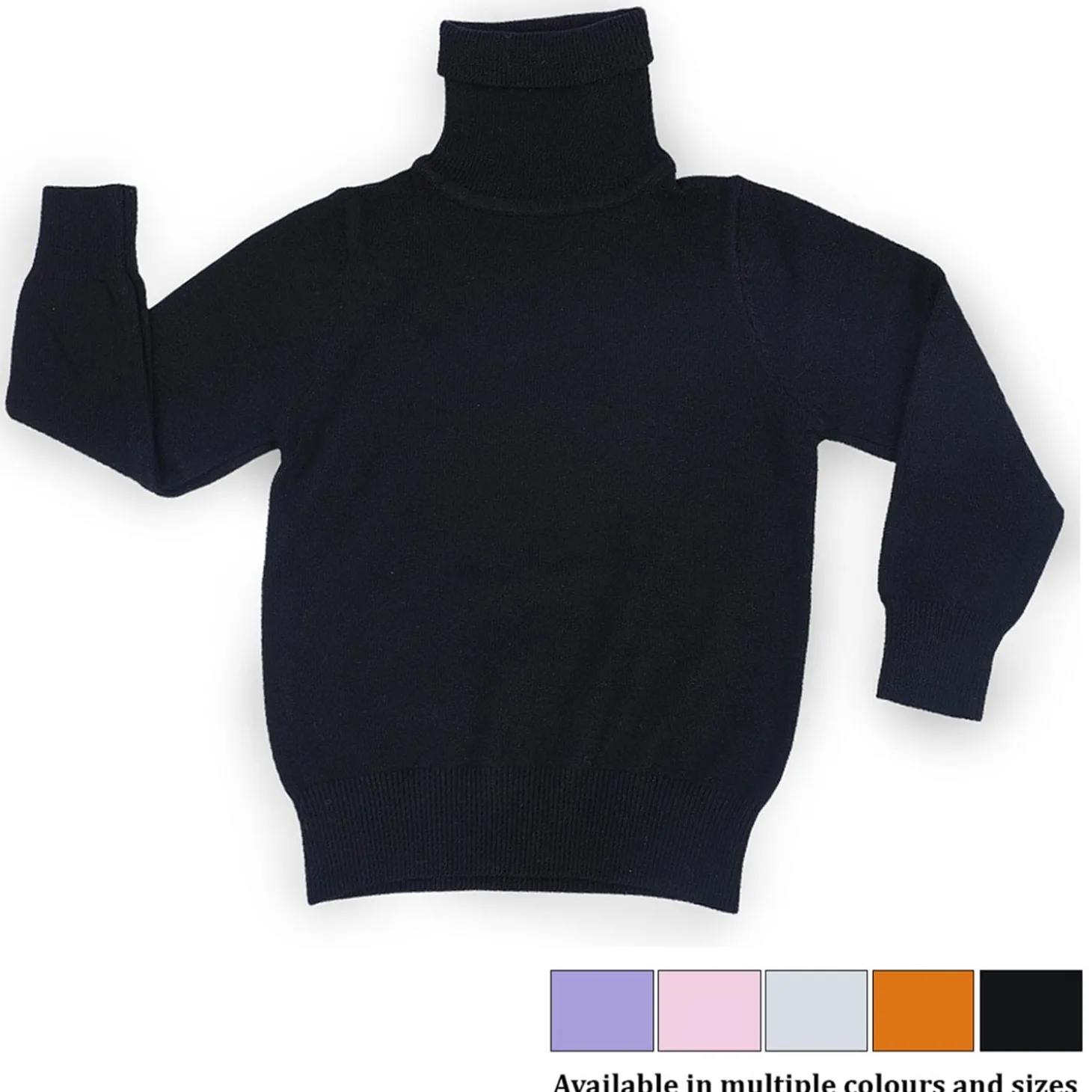 Basic Polo Neck Ribbed Premium Full Sleeves Knitted Kids Sweater - Black