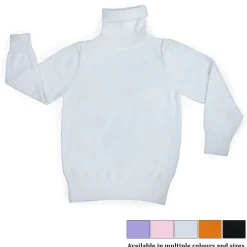 Basic Polo Neck Ribbed Premium Full Sleeves Knitted Kids Sweater - White