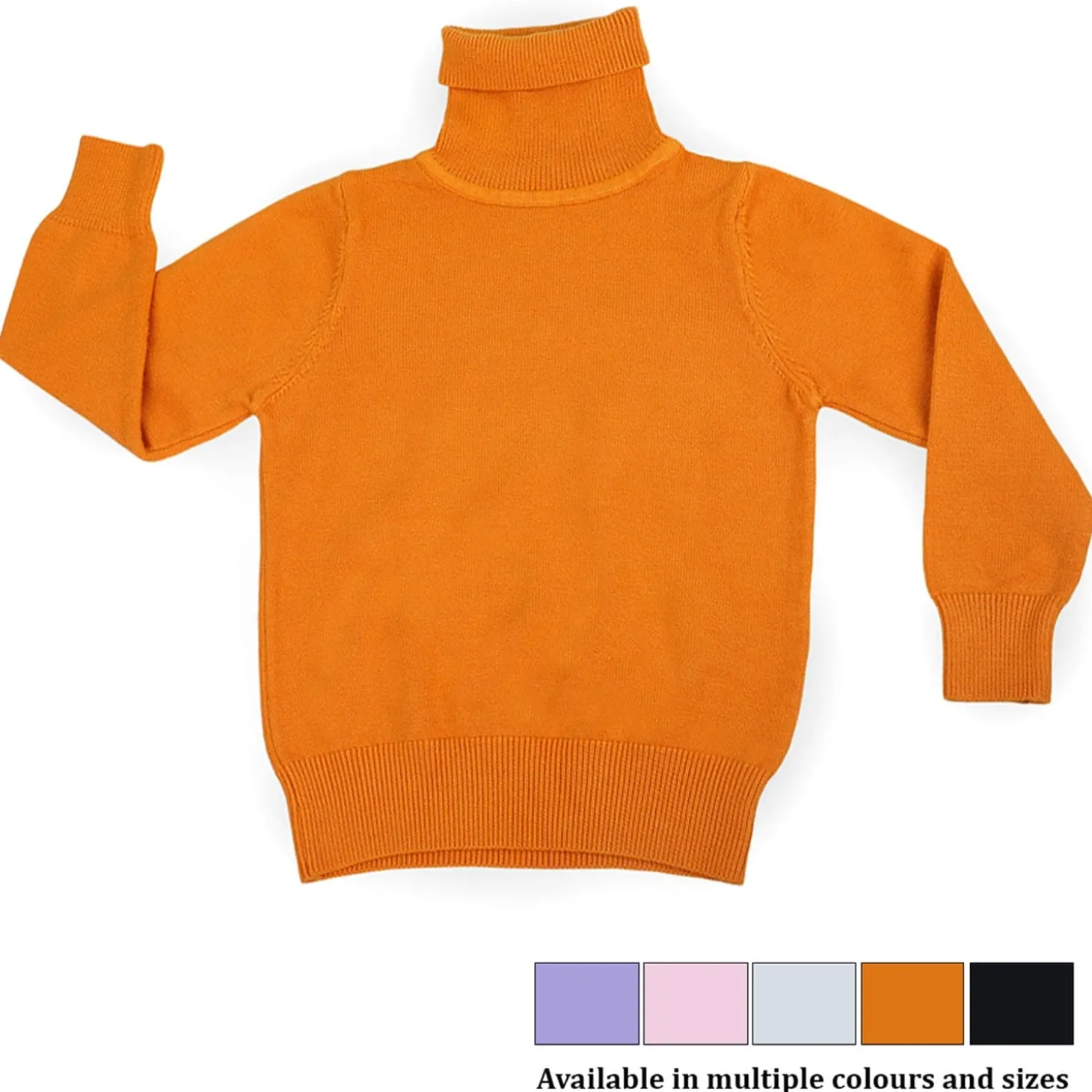 Basic Polo Neck Ribbed Premium Full Sleeves Knitted Kids Sweater - Orange