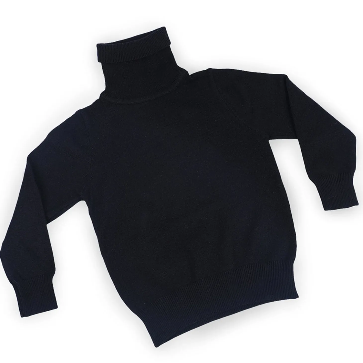 Basic Polo Neck Ribbed Premium Full Sleeves Knitted Kids Sweater - Black