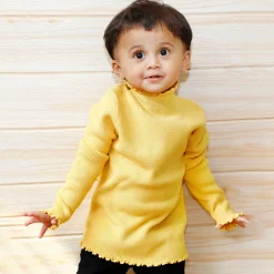 Basic Ribbed Premium Full Sleeves Knitted Kids Sweater - Yellow