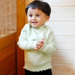 Basic Ribbed Premium Full Sleeves Knitted Kids Sweater - Green
