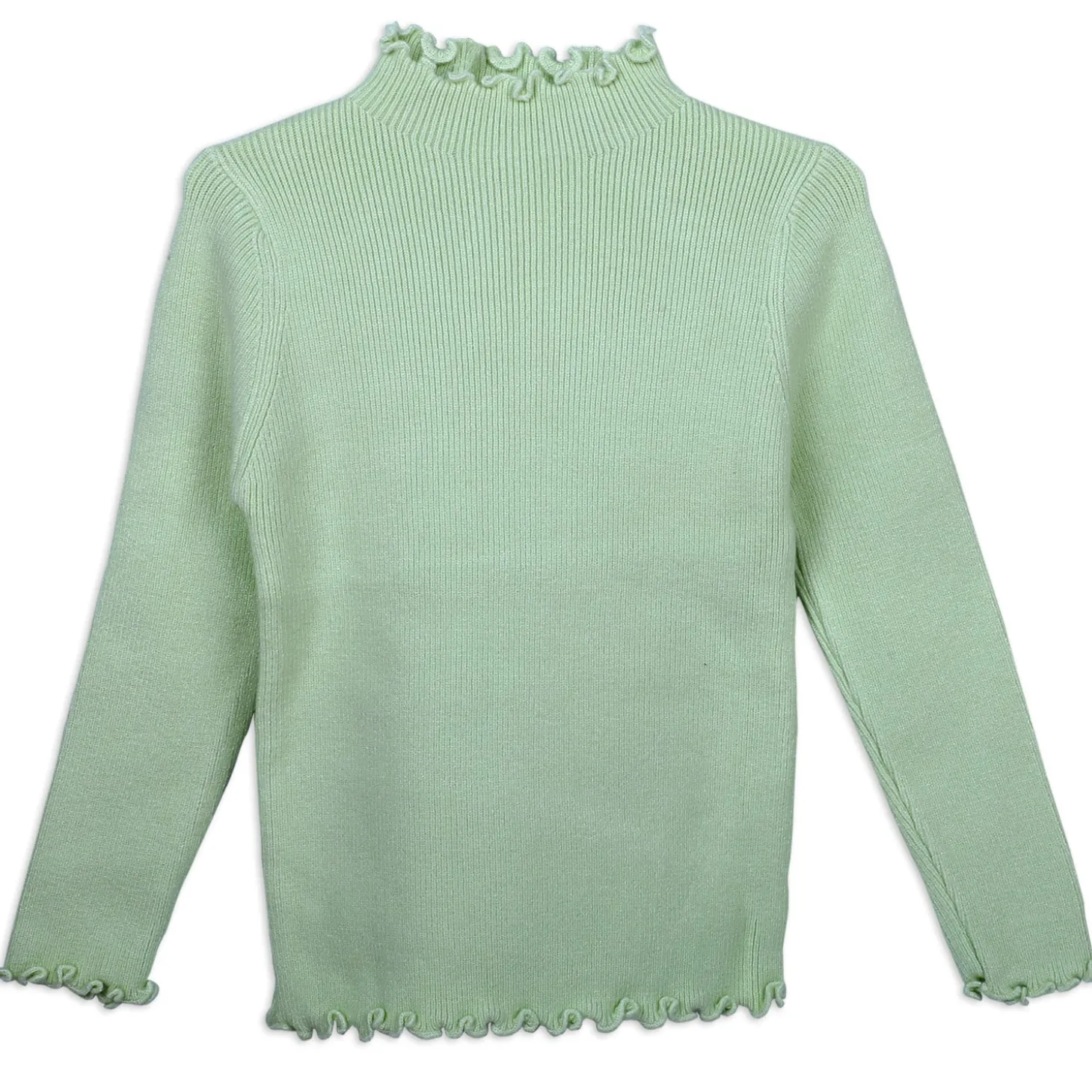 Basic Ribbed Premium Full Sleeves Knitted Kids Sweater - Green