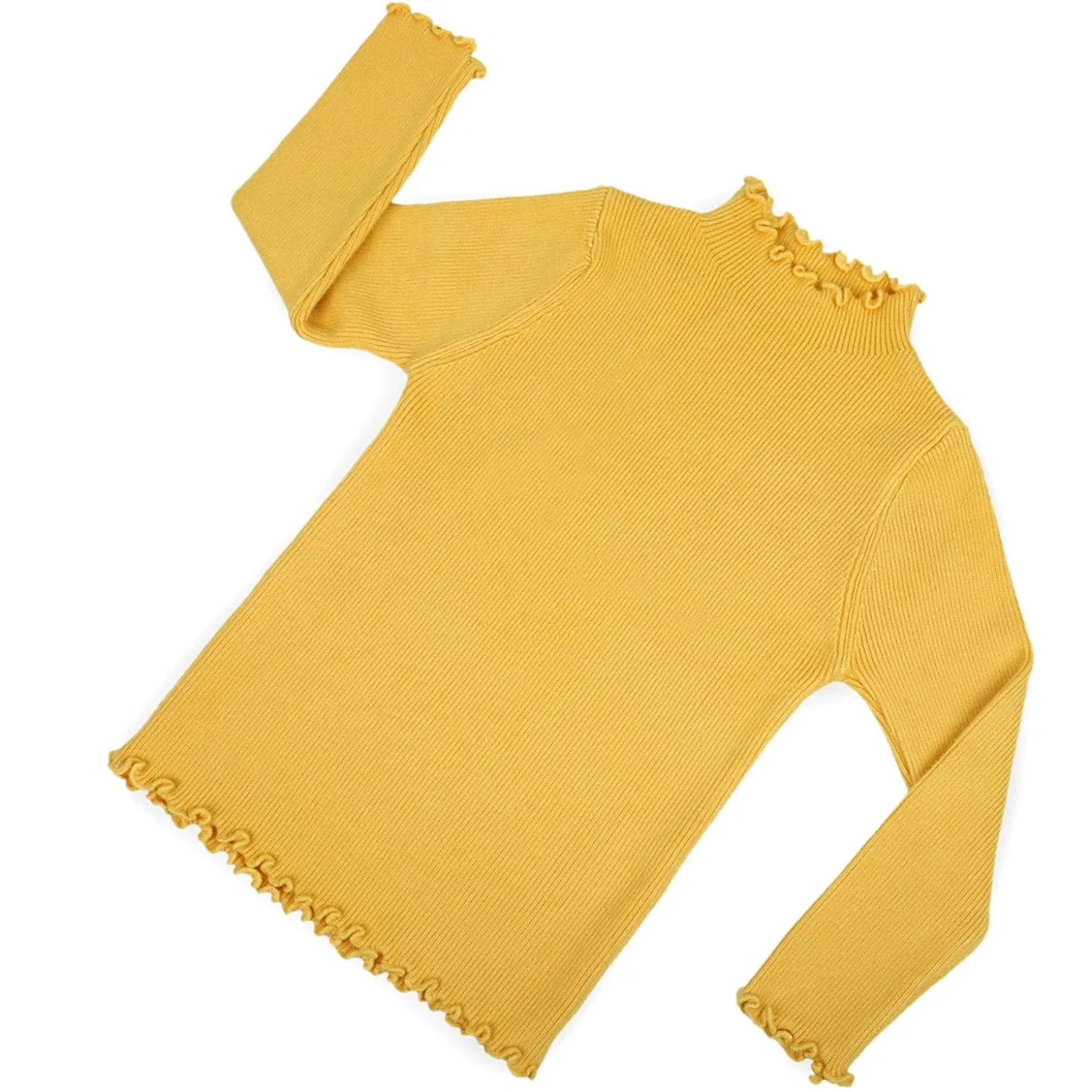 Basic Ribbed Premium Full Sleeves Knitted Kids Sweater - Yellow