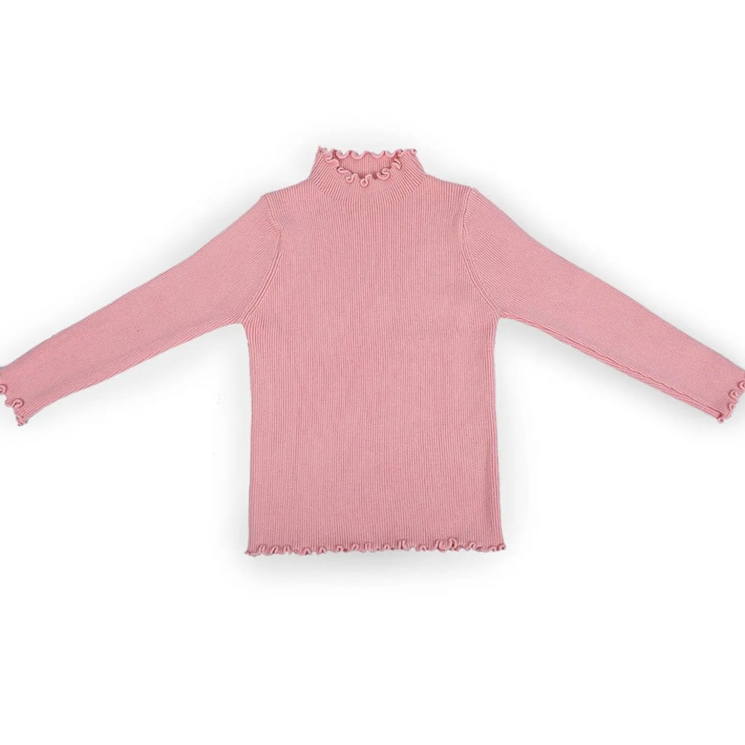 Basic Ribbed Premium Full Sleeves Knitted Kids Sweater - Pink