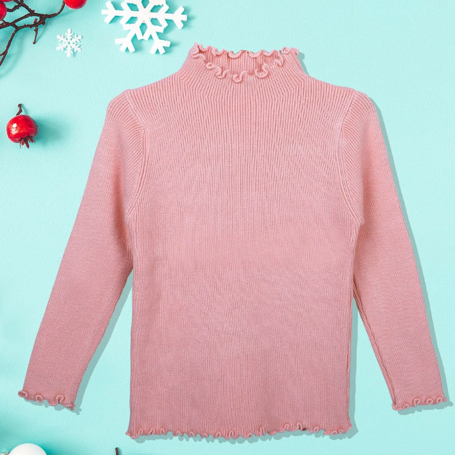 Basic Ribbed Premium Full Sleeves Knitted Kids Sweater - Pink